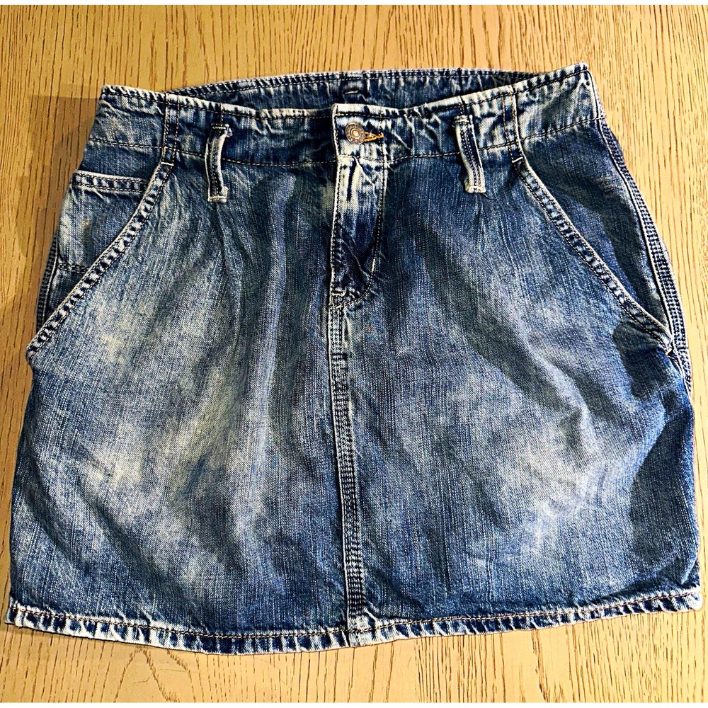 Denim & Supply Ralph Lauren Distressed Denim Mini Skirt Size 28 Blue Y2K Boho